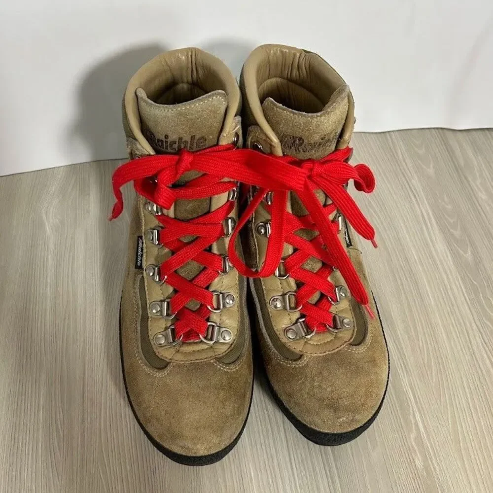 VTG Raichle Hiking Boots Womens 8.5 Suede Leather Red Laces Switzerland